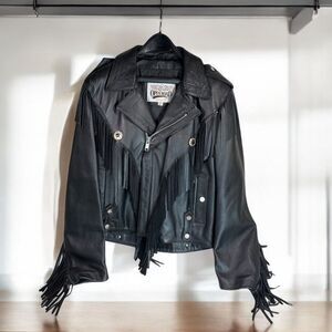 Vintage Open Road Fringed Leather Motorcycle Jacket Mens 42